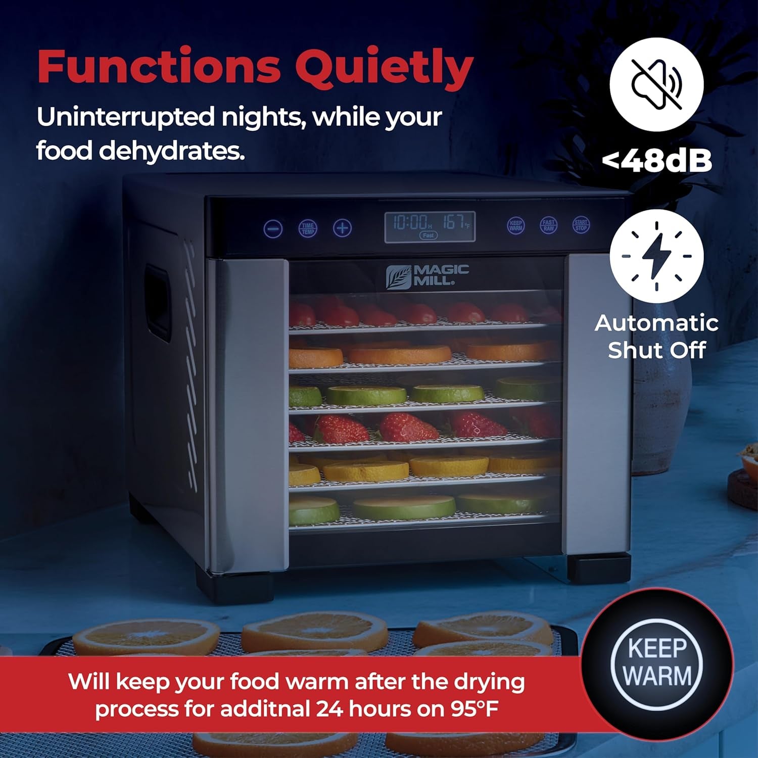 Pro Food Dehydrator Machine | 7 XL Stainless Steel Trays | Dryer for Jerky, Dog Treats, Herb, Meat, Beef, Fruit | Keep Warm Function, Digital Timer and Temperature Control, ETL Approved