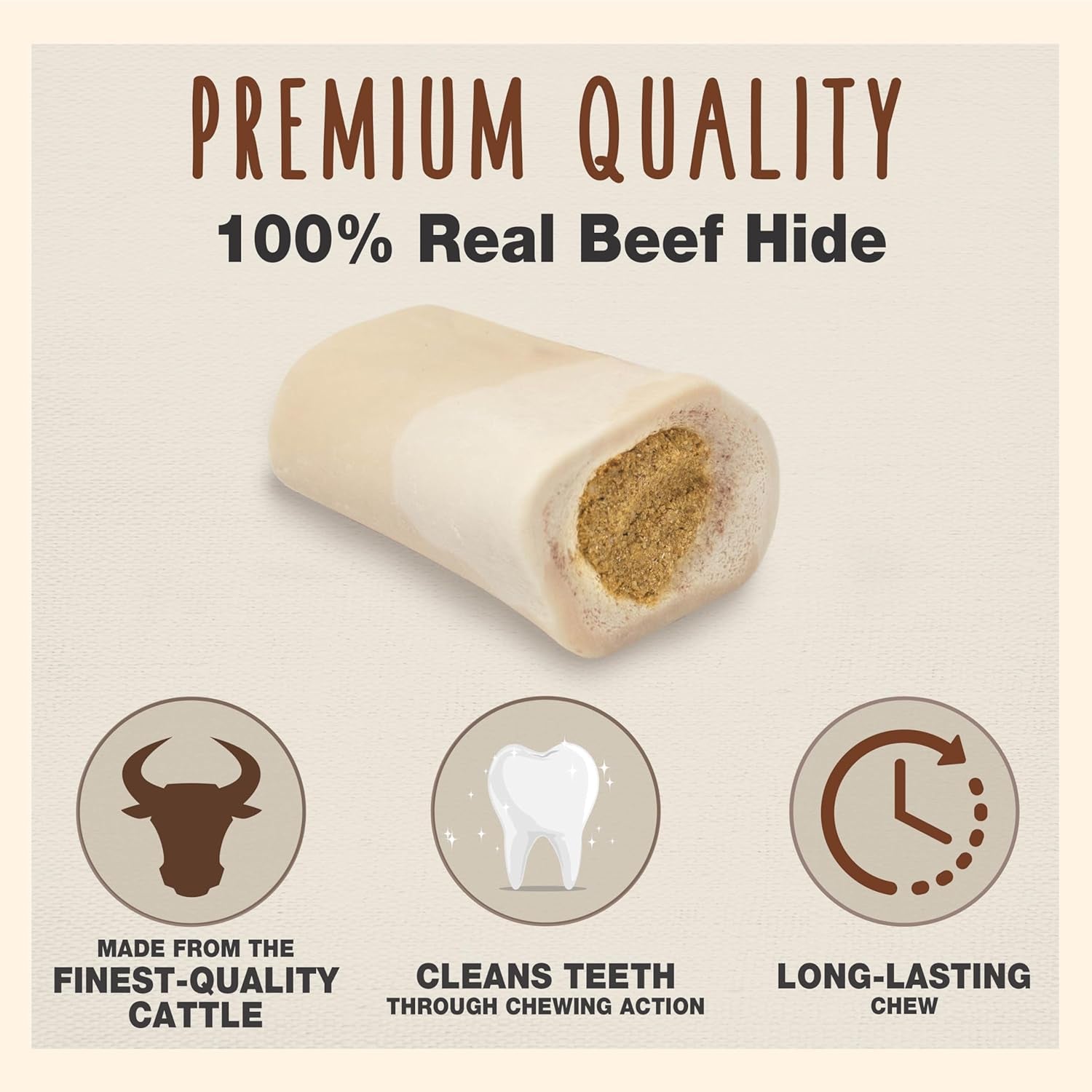 Stuffed Shin Bone, Long Lasting Dog Bones for Aggressive Chewers, High Protein Filled Dental Chew, Bully Stick Peanut Butter Filling, 5-6" for Large Dogs