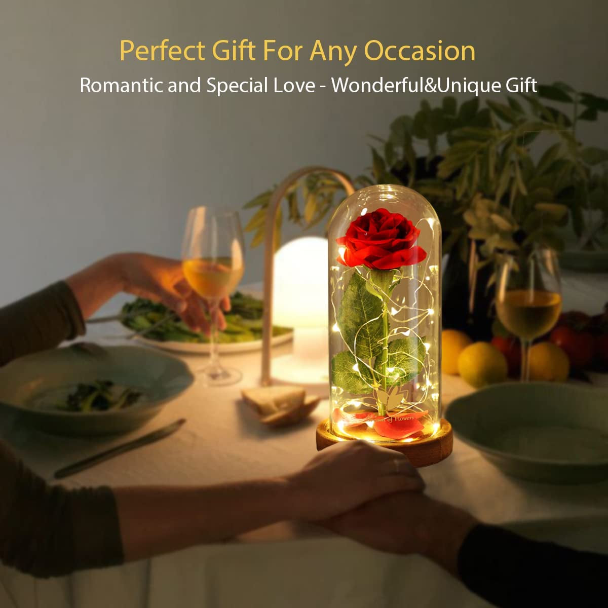 Preserved Rose Gifts for Mom,Birthday Gifts for Women,Beauty and the Beast Rose in Glass Dome,Silk Rose Forever Flowers with Lights,Valentines for Women Wife Daughter Girlfriend