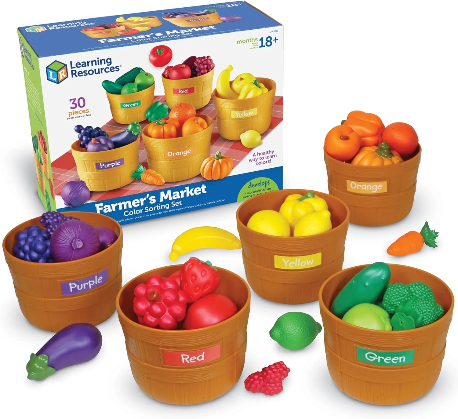 Farmer'S Market Color Sorting Set - Pretend Play Food Sets for Kids Kitchen, Color Sorting Toys, Plastic Fruit and Vegetable Toy for Kids Kitchen Set, Play Food for Toddlers 1-3