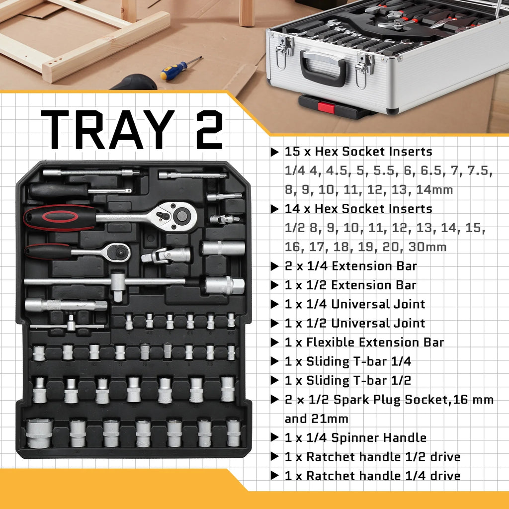 799 Pcs Tool Set, Household Repair Hand Tool Kit, Mechanics Tool Kit, with Trolley Case, Silver