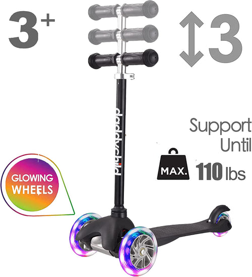 3-Wheel Kick Scooter for Kids Ages 3-8 Lean-To-Steer Toddler Scooter with Extra Wide Light up Wheels, 4 Adjustable Heights, Foldable Scooters for Boys & Girls, Max Weight 110Lbs