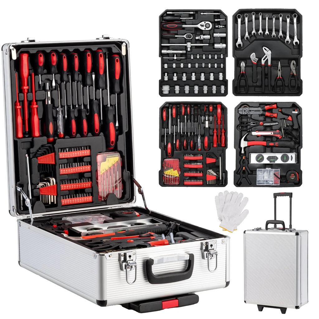 799 Pcs Tool Set, Household Repair Hand Tool Kit, Mechanics Tool Kit, with Trolley Case, Silver