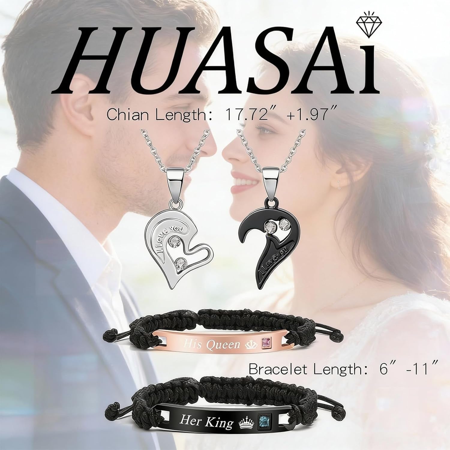 4Pcs Heart Necklaces for Women Couples Necklace Bracelets Matching Set for Couples Jewelry Gifts Pendant Matching Necklace Valentines Day Gifts for Her Girlfriend Valentines Accessories