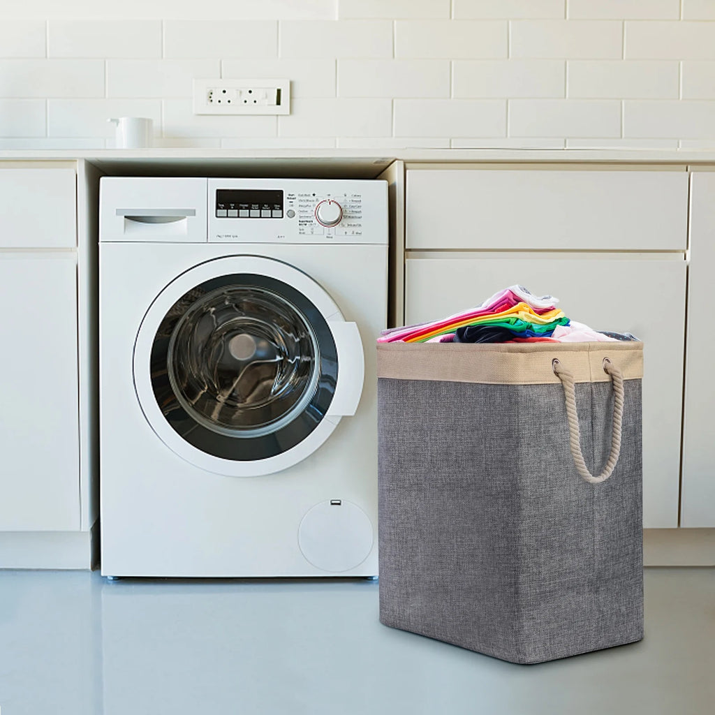 Laundry Basket with Lid,  75 Litre Collapsible Large Linen Washing Hamper with Built-In Lining, Storage Organiser with Handles and Removable Bags for Clothes and Toys, Gray
