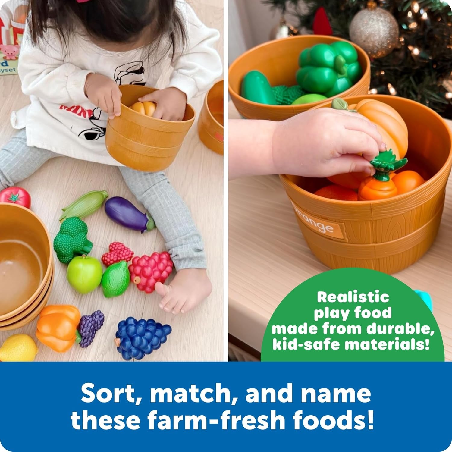 Farmer'S Market Color Sorting Set - Pretend Play Food Sets for Kids Kitchen, Color Sorting Toys, Plastic Fruit and Vegetable Toy for Kids Kitchen Set, Play Food for Toddlers 1-3