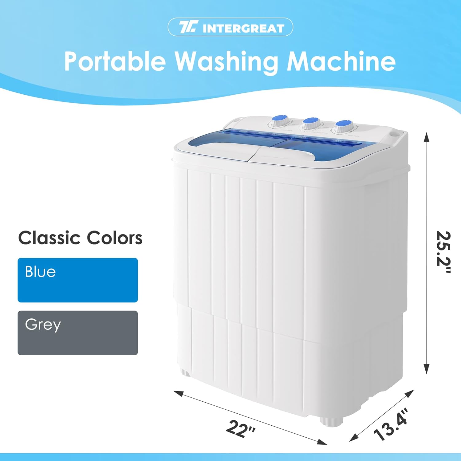 Portable Washer and Dryer, 16 Lbs Mini Small Washing Machine Combo with Spin Dryer, Compact Twin Tub Laundry Washer Machine for Apartments, Dorm, Rv, Camping, Blue