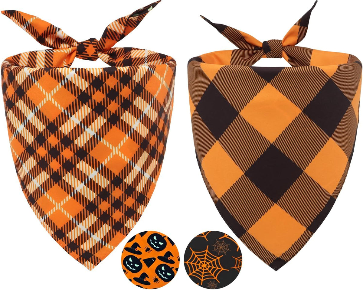 Charming Fall & Halloween Dog Bandanas - 2PCS Reversible Scarf Set for Small Dogs and Cats