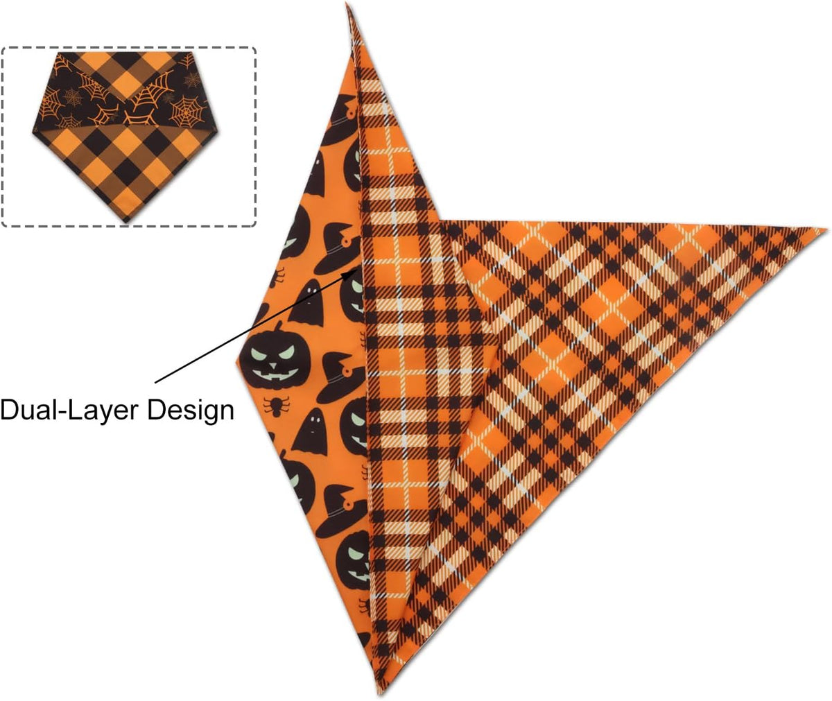 Charming Fall & Halloween Dog Bandanas - 2PCS Reversible Scarf Set for Small Dogs and Cats