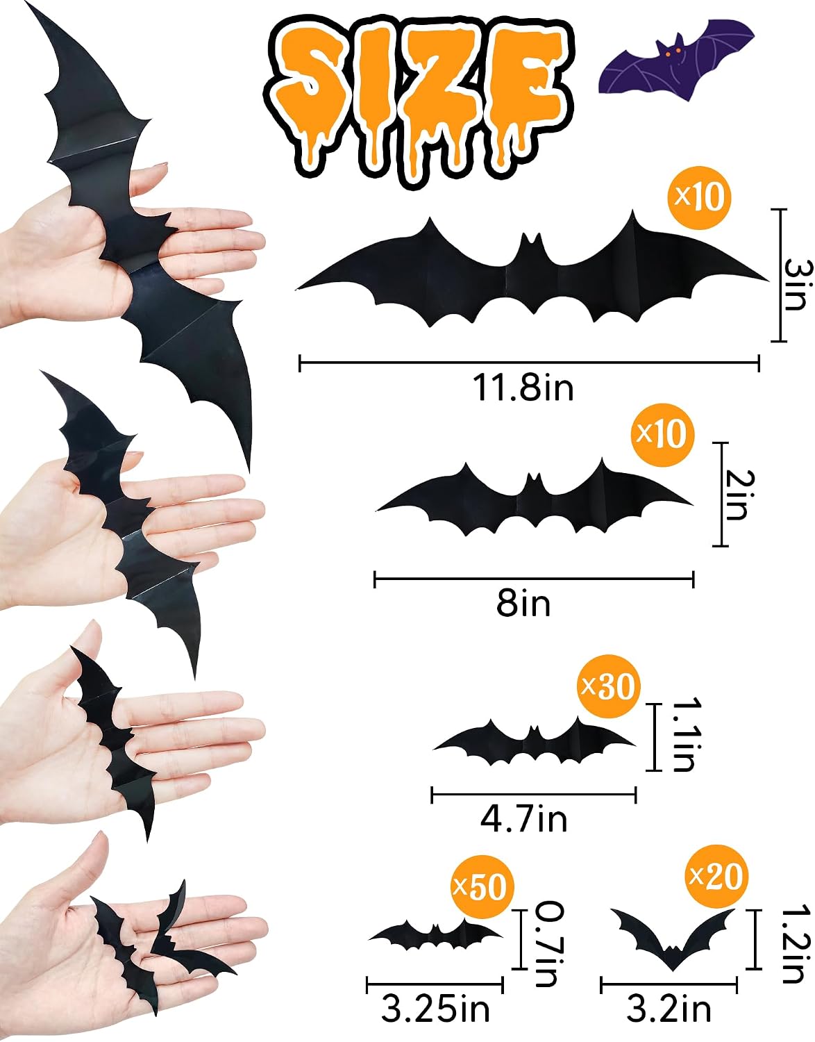 Transform Your Space with 120 Pcs 3D Halloween Bat Decorations - Perfect for Indoor and Outdoor Spookiness!