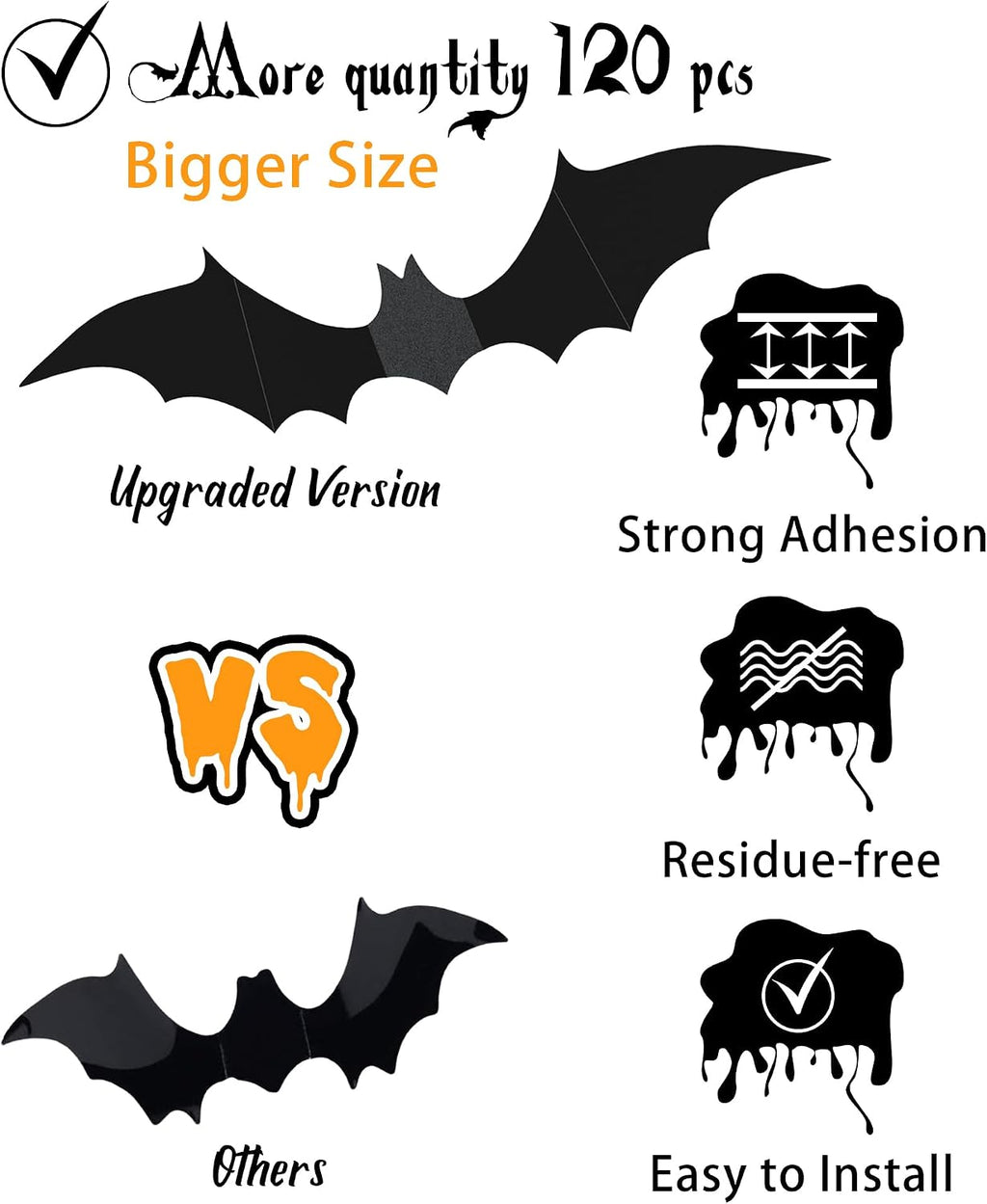 Transform Your Space with 120 Pcs 3D Halloween Bat Decorations - Perfect for Indoor and Outdoor Spookiness!