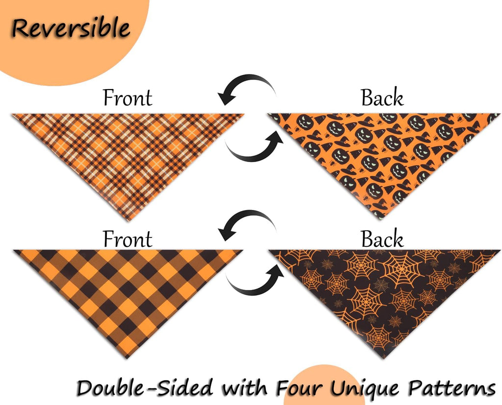 Charming Fall & Halloween Dog Bandanas - 2PCS Reversible Scarf Set for Small Dogs and Cats