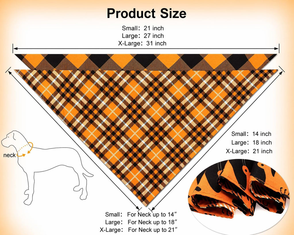 Charming Fall & Halloween Dog Bandanas - 2PCS Reversible Scarf Set for Small Dogs and Cats