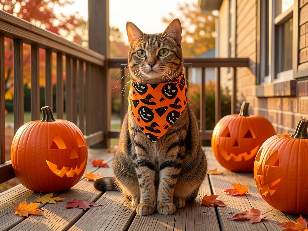 Charming Fall & Halloween Dog Bandanas - 2PCS Reversible Scarf Set for Small Dogs and Cats
