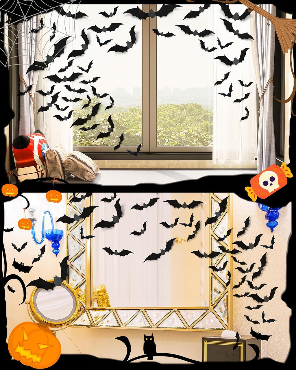 Transform Your Space with 120 Pcs 3D Halloween Bat Decorations - Perfect for Indoor and Outdoor Spookiness!