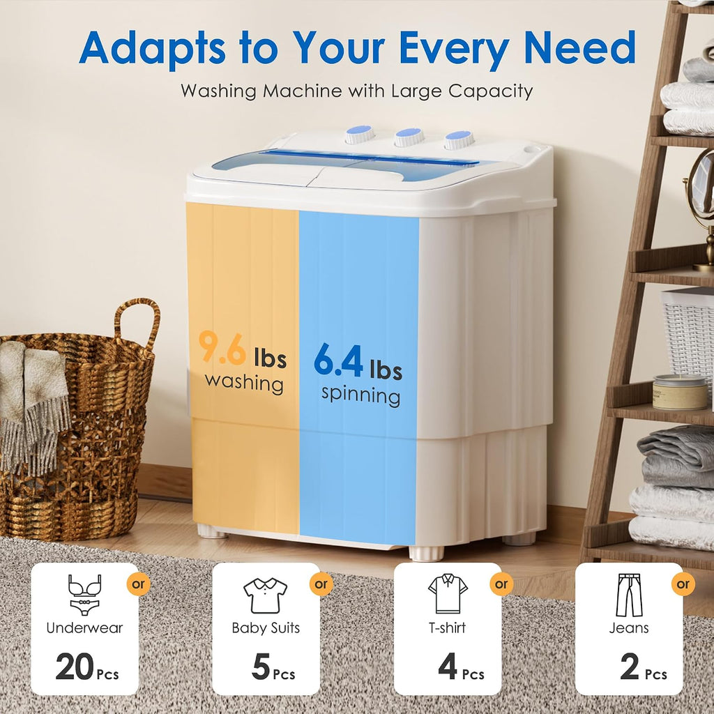 Portable Washer and Dryer, 16 Lbs Mini Small Washing Machine Combo with Spin Dryer, Compact Twin Tub Laundry Washer Machine for Apartments, Dorm, Rv, Camping, Blue