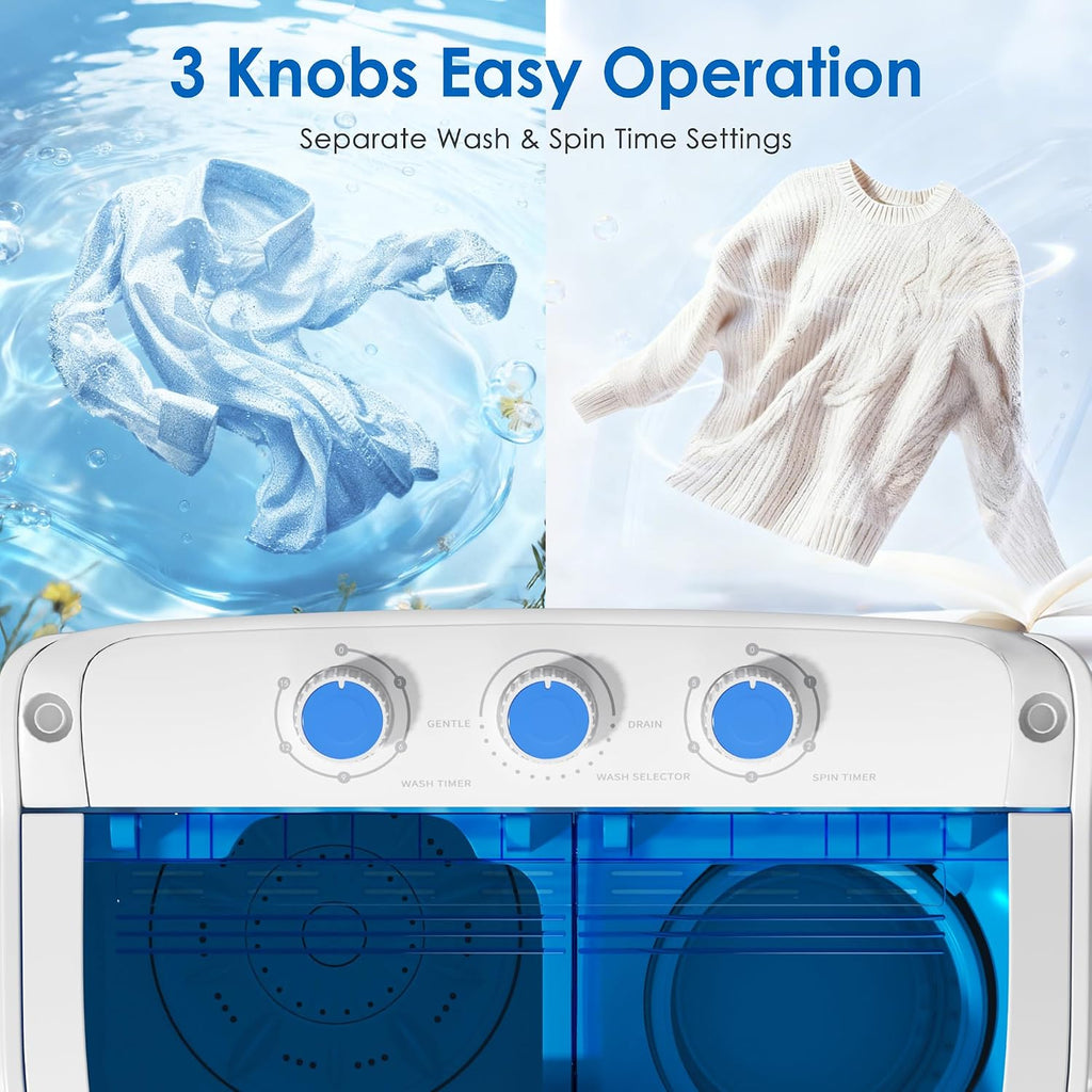 Portable Washer and Dryer, 16 Lbs Mini Small Washing Machine Combo with Spin Dryer, Compact Twin Tub Laundry Washer Machine for Apartments, Dorm, Rv, Camping, Blue