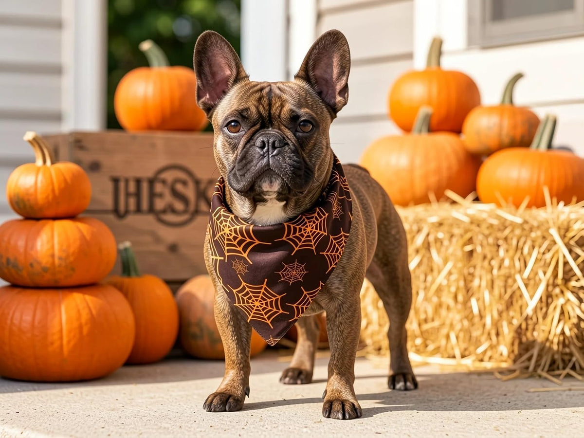 Charming Fall & Halloween Dog Bandanas - 2PCS Reversible Scarf Set for Small Dogs and Cats