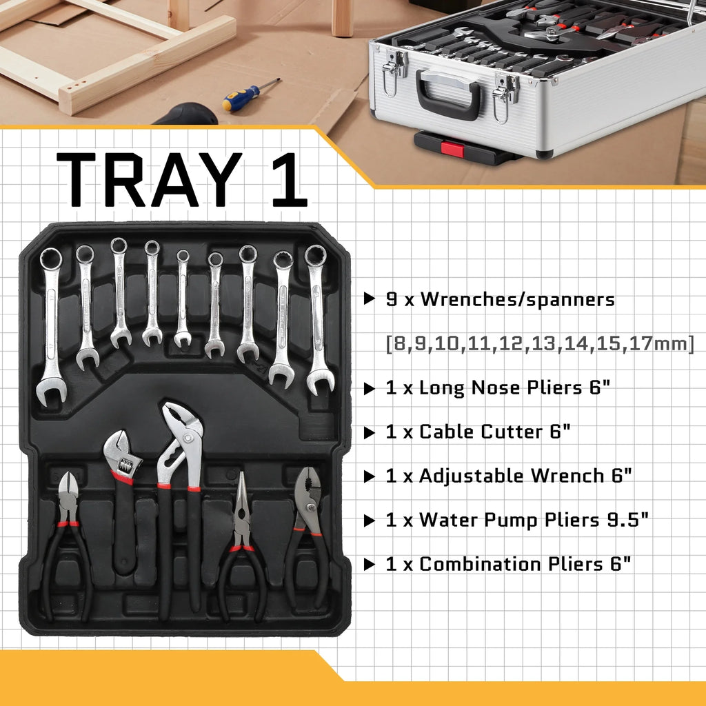 799 Pcs Tool Set, Household Repair Hand Tool Kit, Mechanics Tool Kit, with Trolley Case, Silver