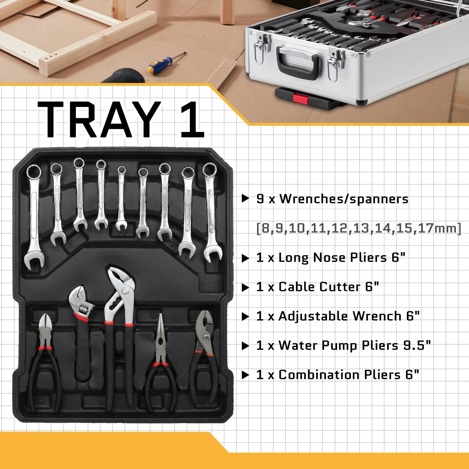 799 Pcs Tool Set, Household Repair Hand Tool Kit, Mechanics Tool Kit, with Trolley Case, Silver