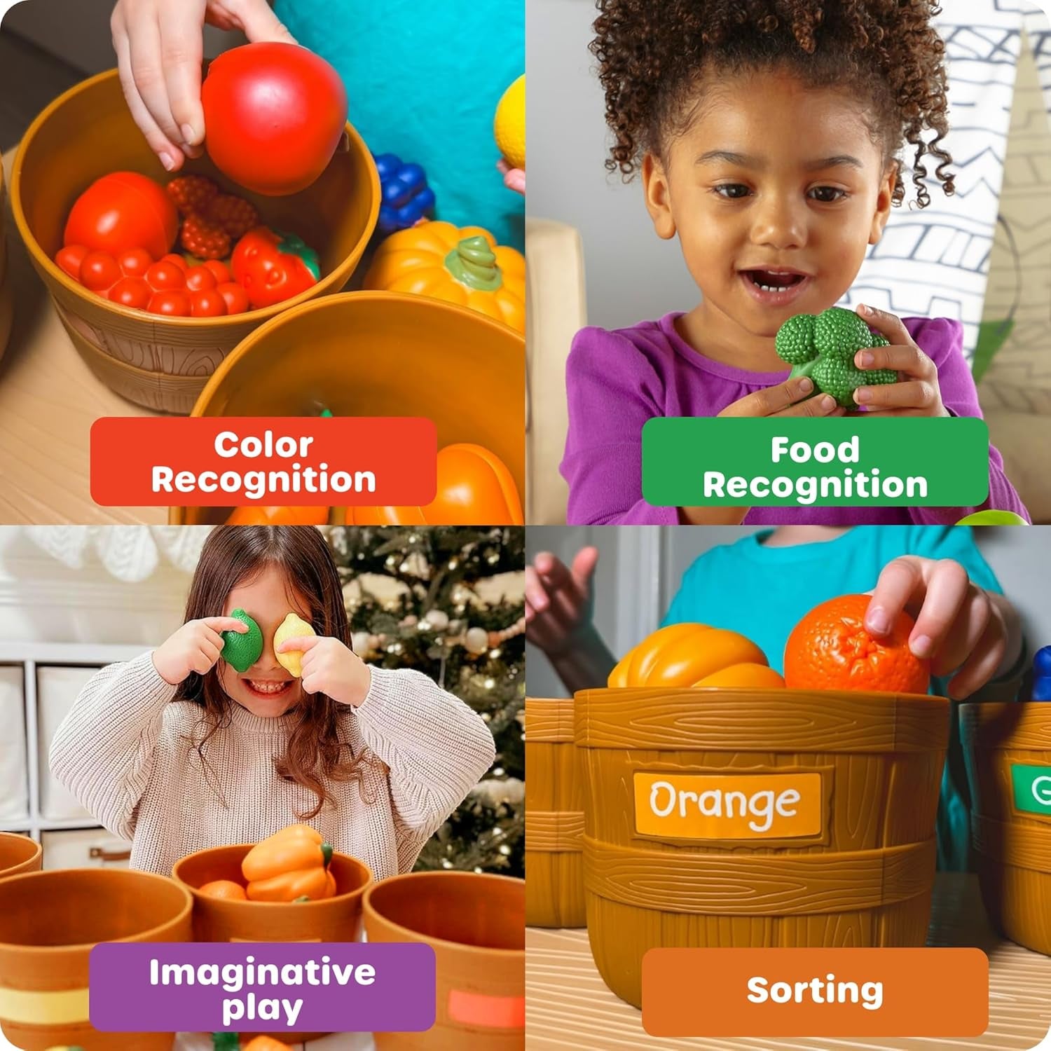 Farmer'S Market Color Sorting Set - Pretend Play Food Sets for Kids Kitchen, Color Sorting Toys, Plastic Fruit and Vegetable Toy for Kids Kitchen Set, Play Food for Toddlers 1-3