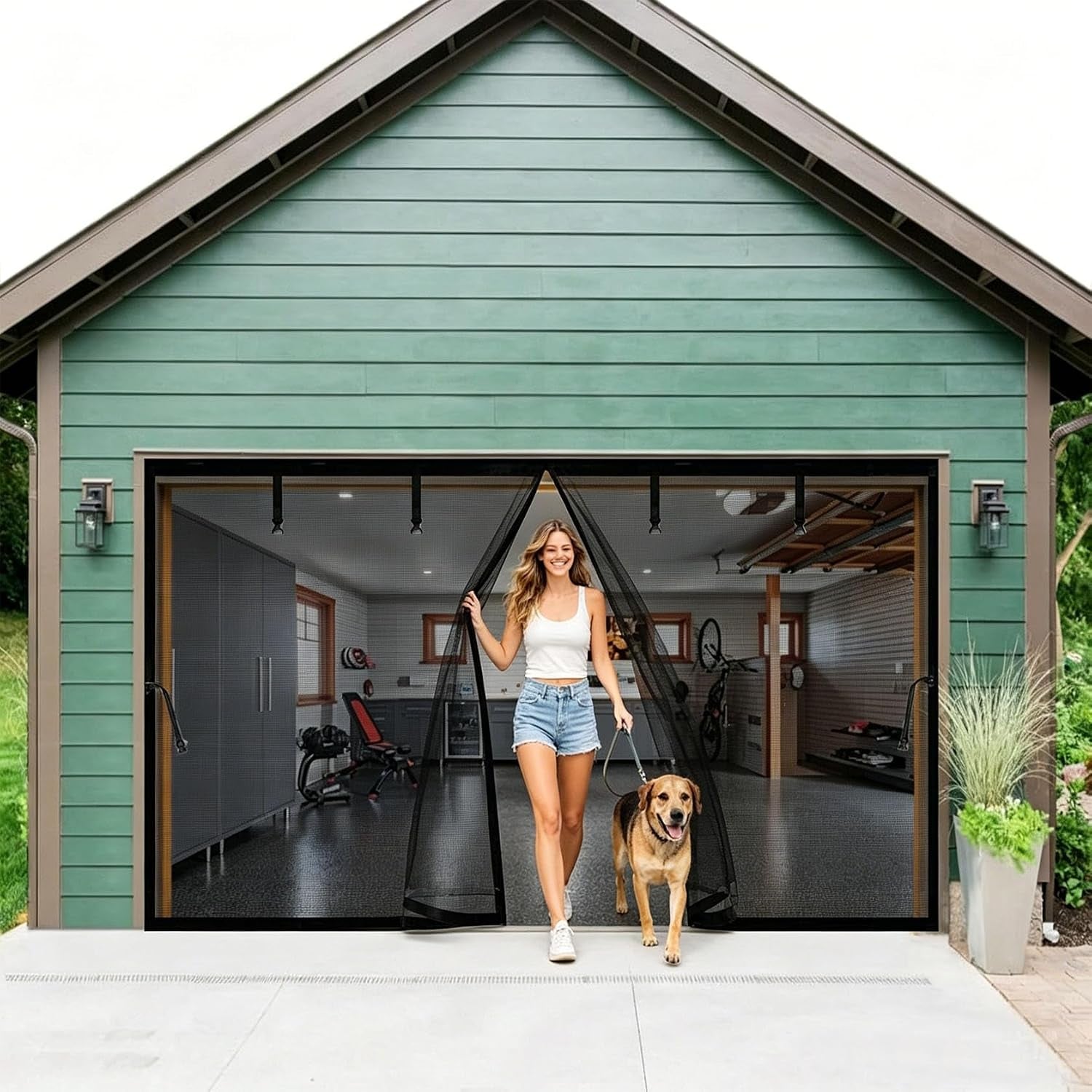 Garage Door Screen 8X8Ft for 1 Car, Magnetic Retractable Fiberglass Privacy Mesh Curtain, Weighted Bottom, Kids & Pets Friendly for Garage Carport Patio Porch (Black, for Door Size 8X8Ft)