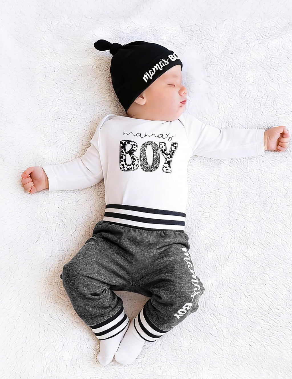 Baby Boy Clothes Tattoo Sleeve Funny Romper Bodysuit+Pants 3PCS Infant Outfits Set