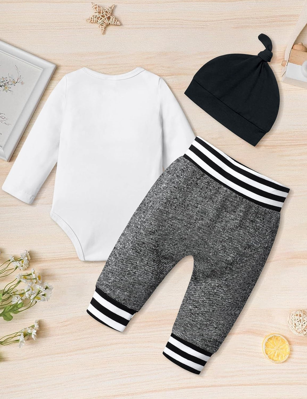 Baby Boy Clothes Tattoo Sleeve Funny Romper Bodysuit+Pants 3PCS Infant Outfits Set