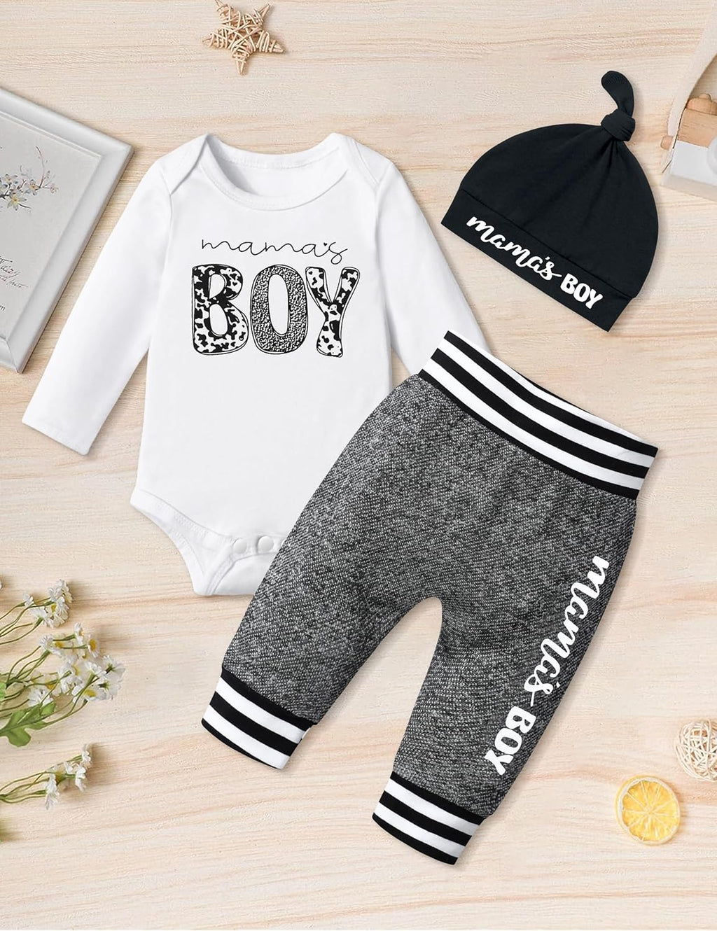 Baby Boy Clothes Tattoo Sleeve Funny Romper Bodysuit+Pants 3PCS Infant Outfits Set