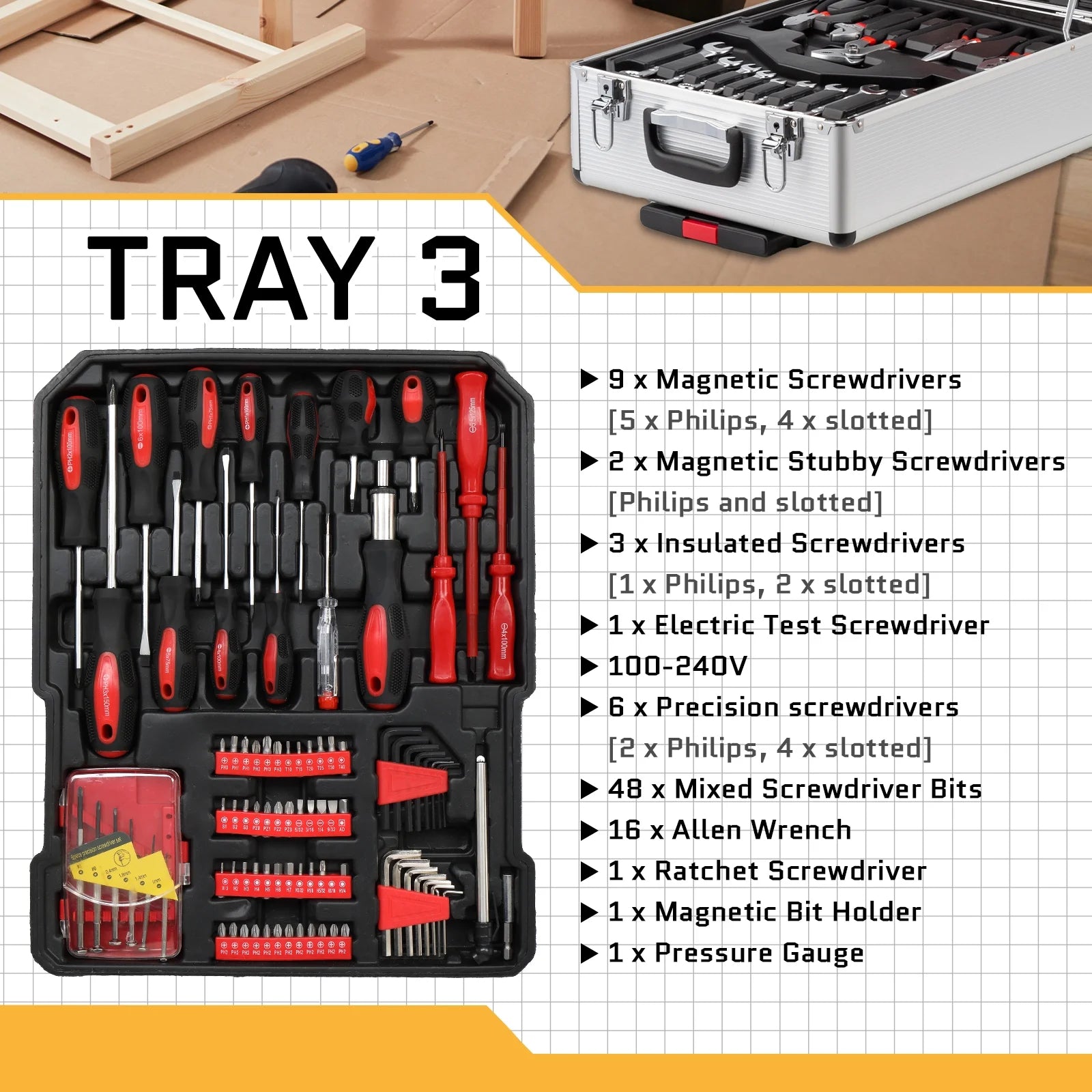 799 Pcs Tool Set, Household Repair Hand Tool Kit, Mechanics Tool Kit, with Trolley Case, Silver