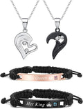 4Pcs Heart Necklaces for Women Couples Necklace Bracelets Matching Set for Couples Jewelry Gifts Pendant Matching Necklace Valentines Day Gifts for Her Girlfriend Valentines Accessories