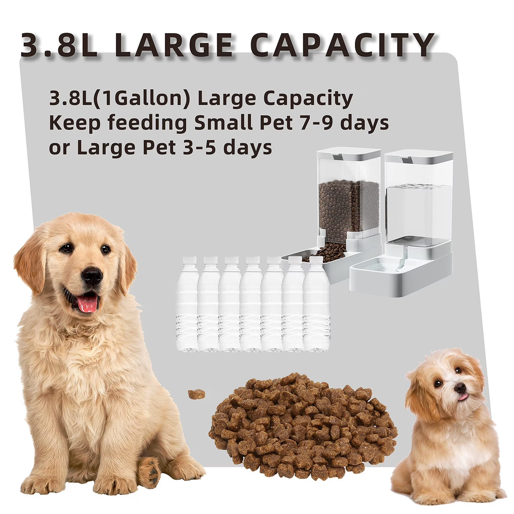 Automatic Cat Feeder and Water Dispenser in Set,Automatic Food Feeder and Waterer Set 3.3L with Pet Food Bowl for Small Medium Dog Pets Puppy Kitten Large Capacity